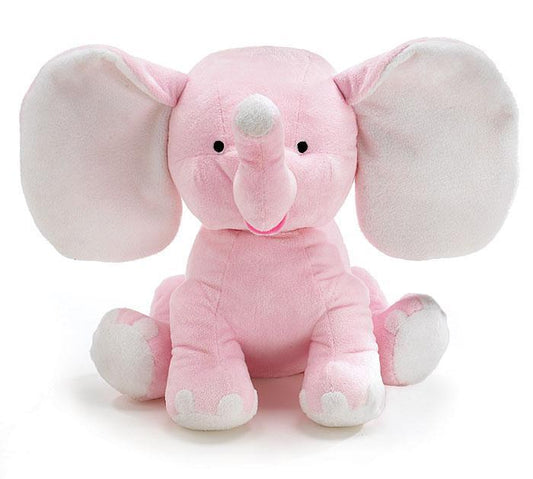 Pretty Pink Elephant - 13 Inch Tall Plush Pink Elephant with White Ears, Stuffed Elephant Animal Great for Monogramming