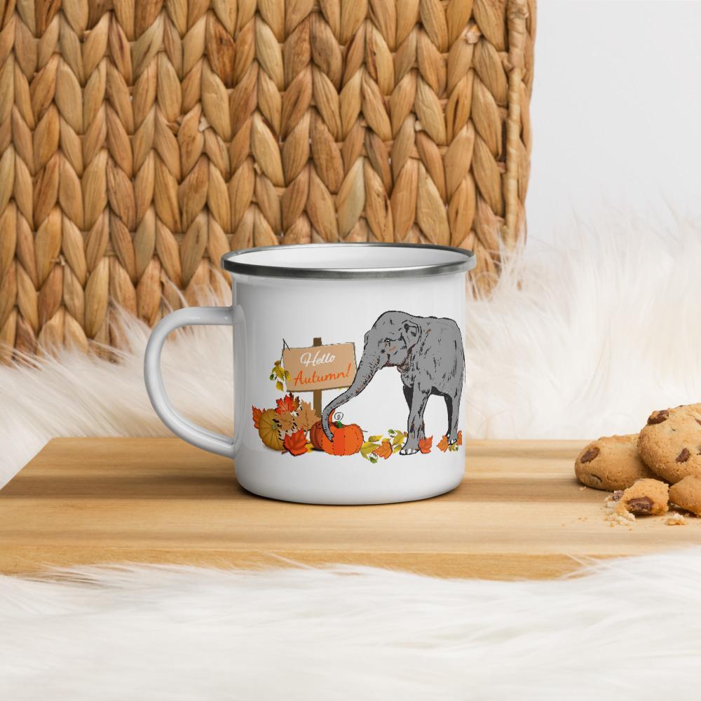 Pumpkin Elephant Autumn Enamel Mug