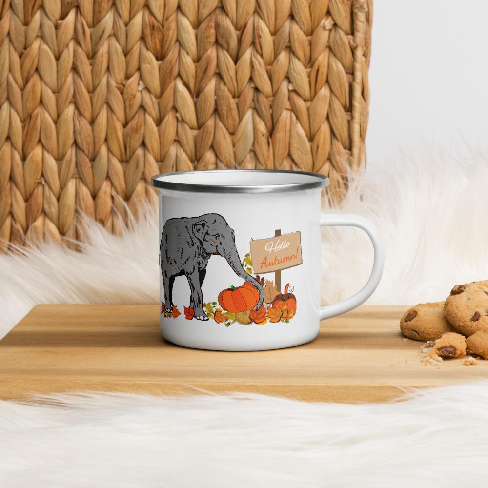 Pumpkin Elephant Autumn Enamel Mug