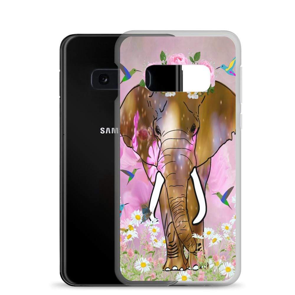 Samsung Phone Case with Illustrated Elephant and Flowers - Field of Dreams Elephant with Crown