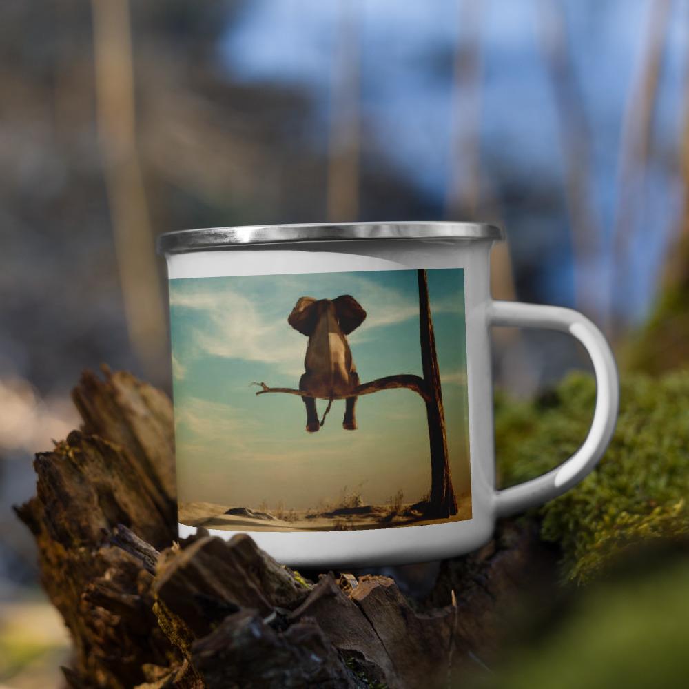 Sitting Elephant Enamel Mug (12 oz Coffee Mug) Enamel Mug