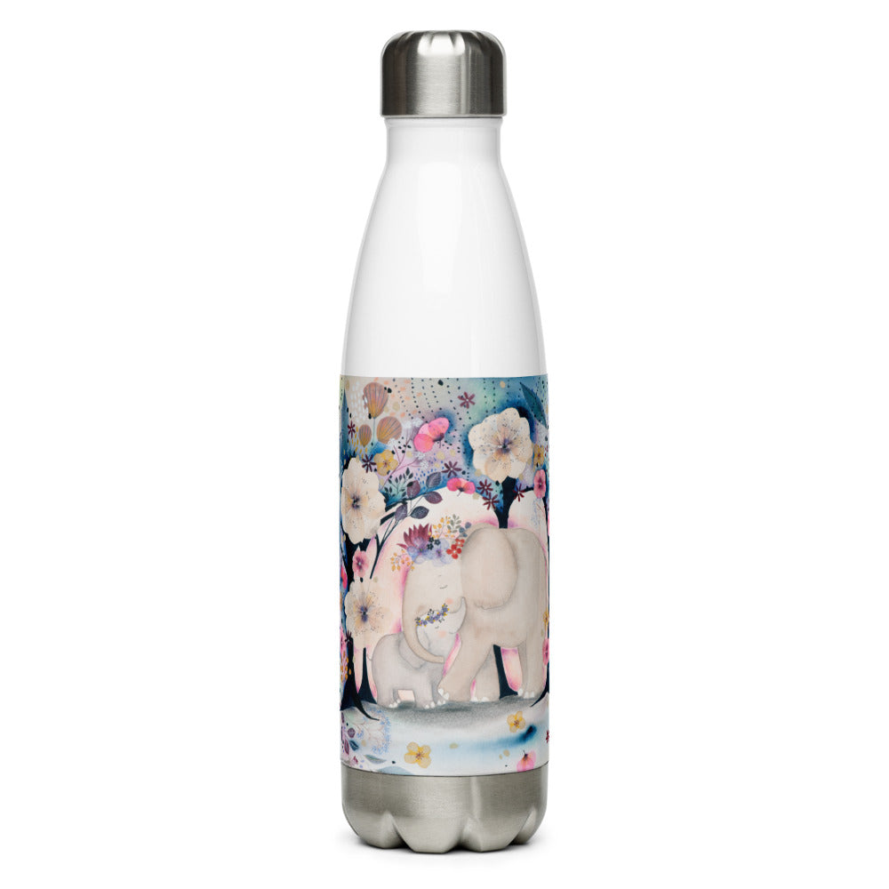 Ethereal Forest Stainless Steel Water Bottle with Mama and Baby Elephants