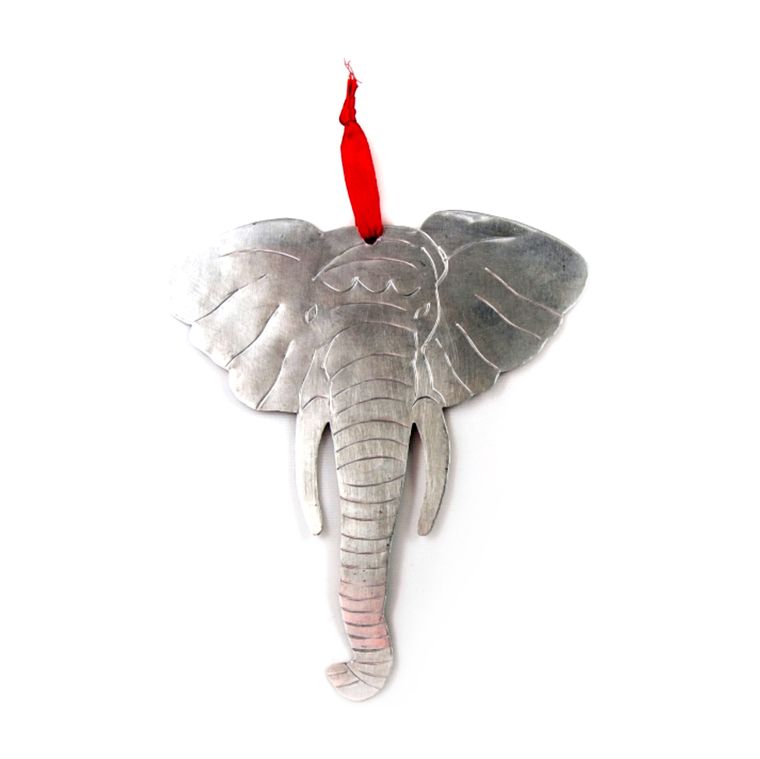 Tin Christmas Elephant Ornament - Forward Facing Elephant Christmas Ornament