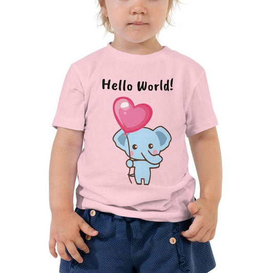 Toddler Short Sleeve Tee with Blue Elephant and Heart Shaped Balloon Toddler T-Shirt Pink / 2T