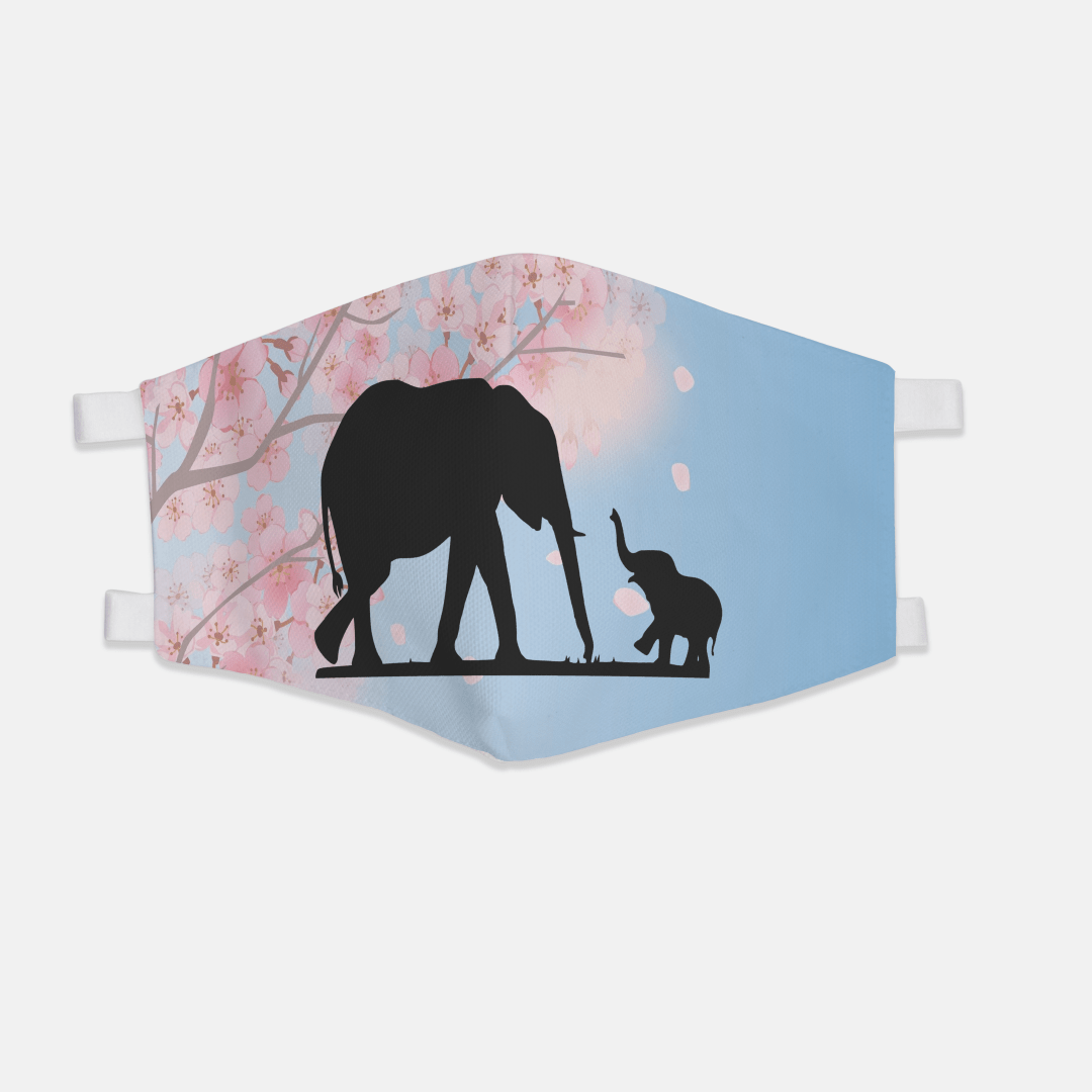 Two Layer Elephant Spring Face Mask - 100% Cotton Fabric Face Covers (Machine Washable) Made in the USA