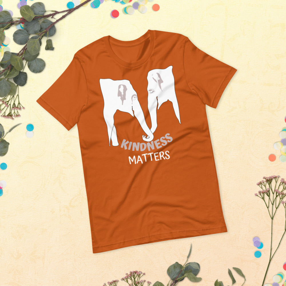 Kindness Matters Elephant Short-Sleeve Unisex T-Shirt (White Design)