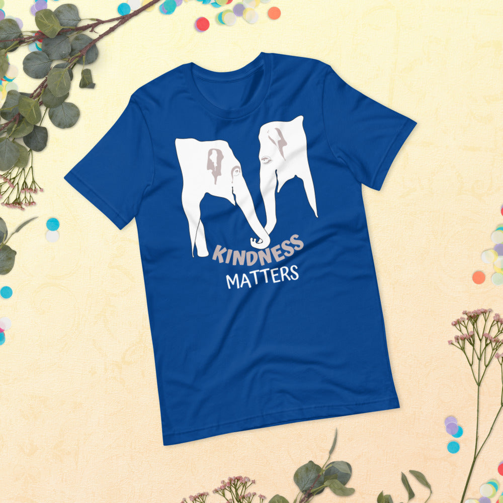 Kindness Matters Elephant Short-Sleeve Unisex T-Shirt (White Design)