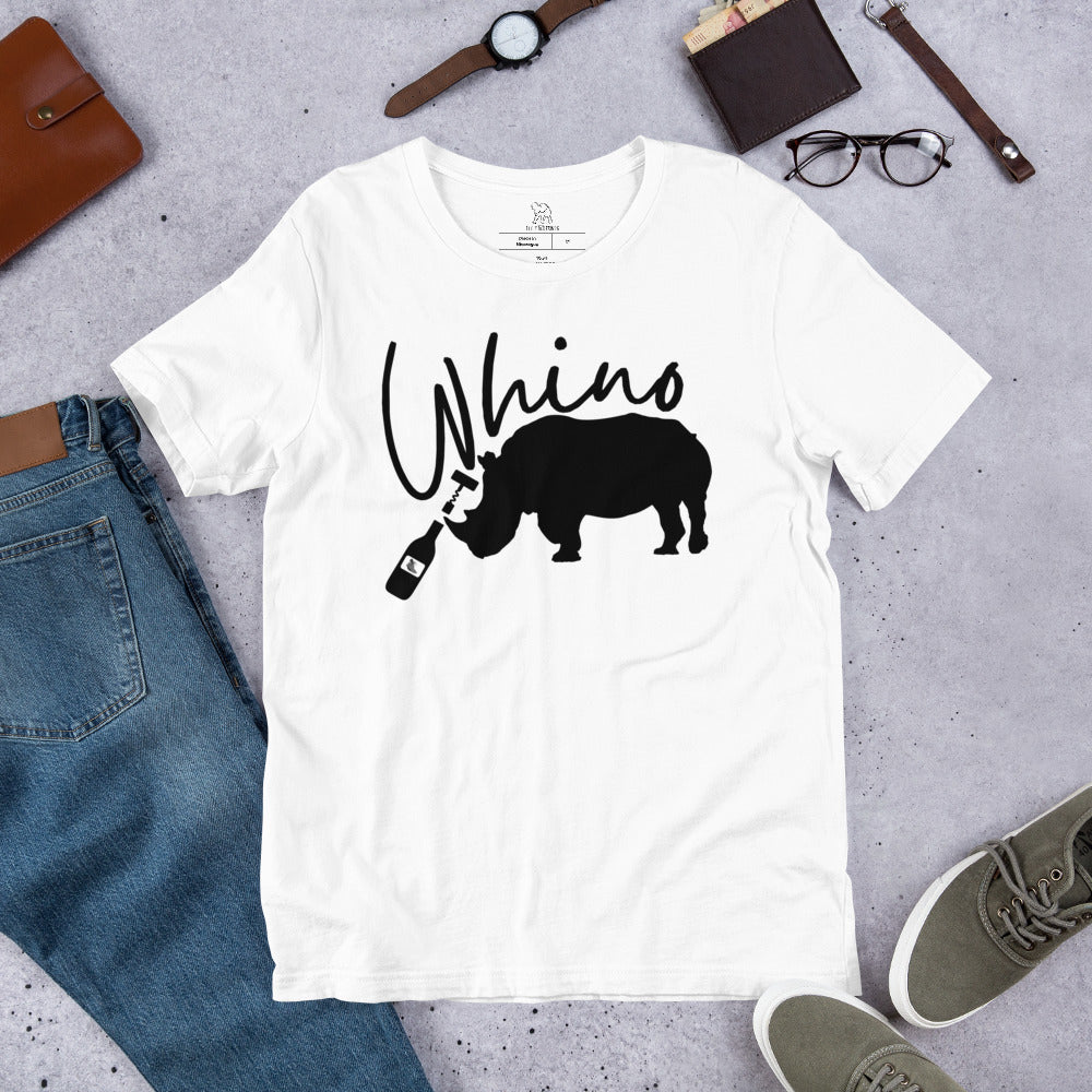 Whino Women's T-shirt | Rhino Opening a Bottle of Wine Shirt | Shirt with Rhino | Wine Shirt | Whino Men's T-shirt
