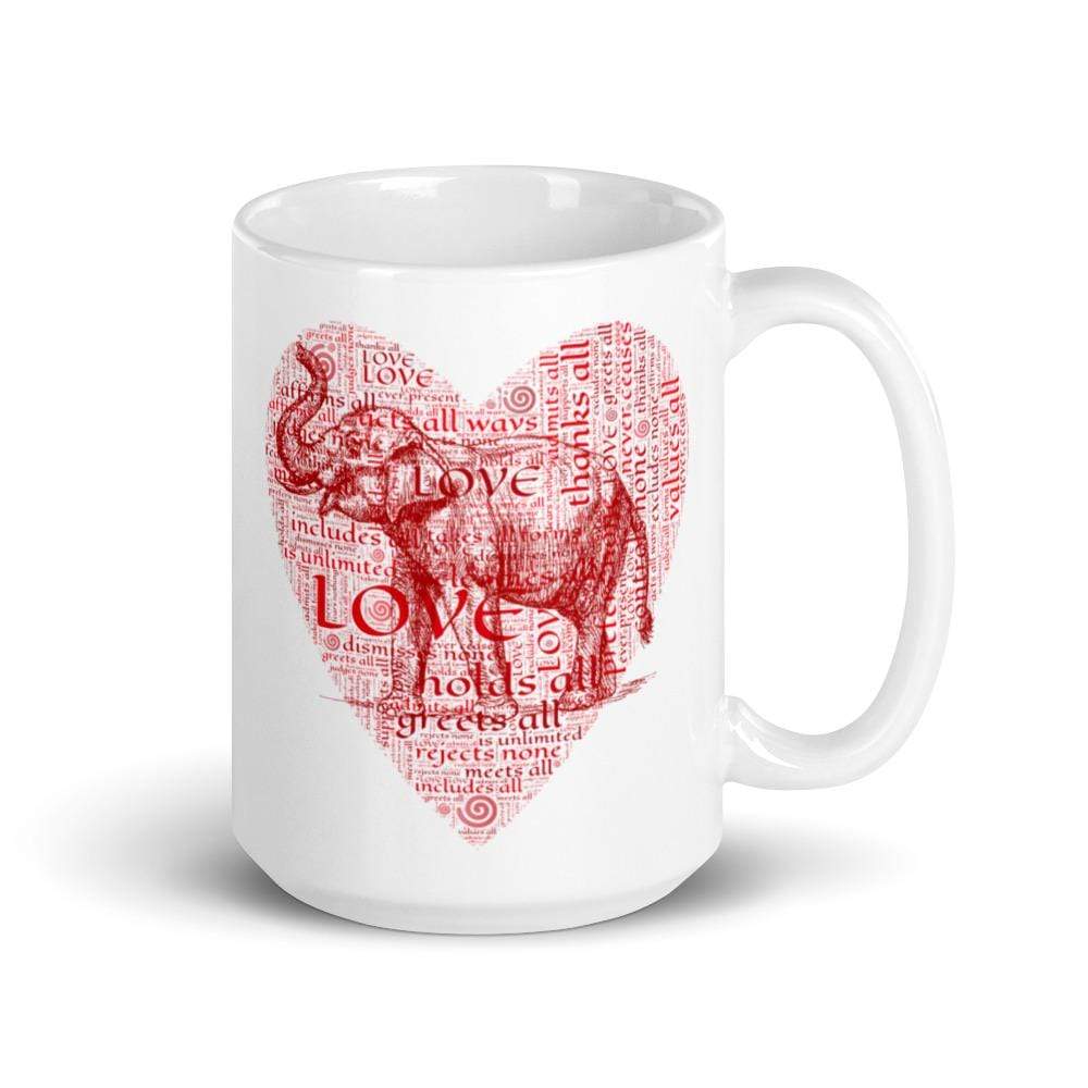 Valentine Asian Elephant with LOVE Typography Mug 15oz