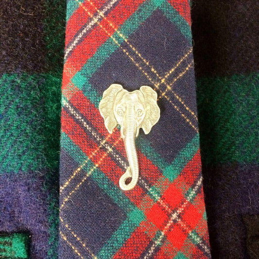 Vintage Elephant Necktie Tack Lapel Pin - Oxidized Silver Necktie
