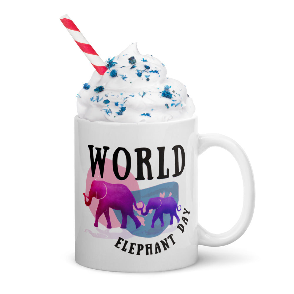 World Elephant Day White Glossy Mug 11 oz.