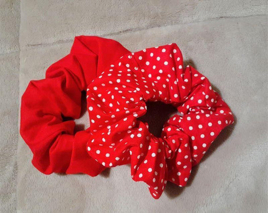 White Polka Dots + Bright Red Scrunchies - Set of Two Scrunchies