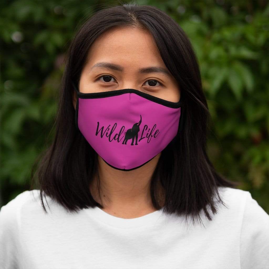 Wildlife Elephant Fitted Polyester Face Mask - Purple Face Covering with Black Elephant Face Mask One size