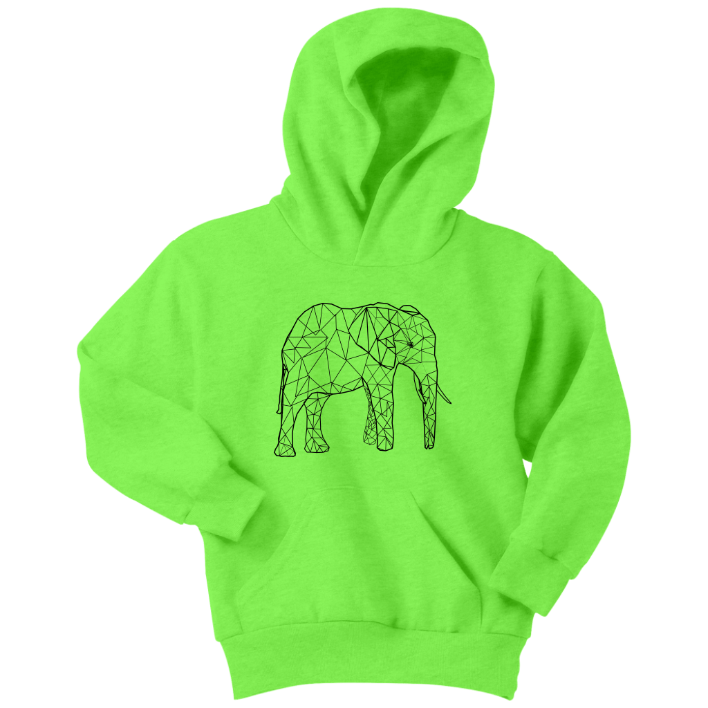 Youth Geometric Elephant Hoodie Youth Hoodie Youth Hoodie / Neon Green / XS