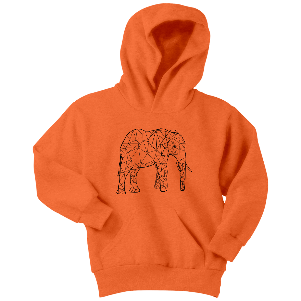 Youth Geometric Elephant Hoodie Youth Hoodie Youth Hoodie / Neon Orange / XS