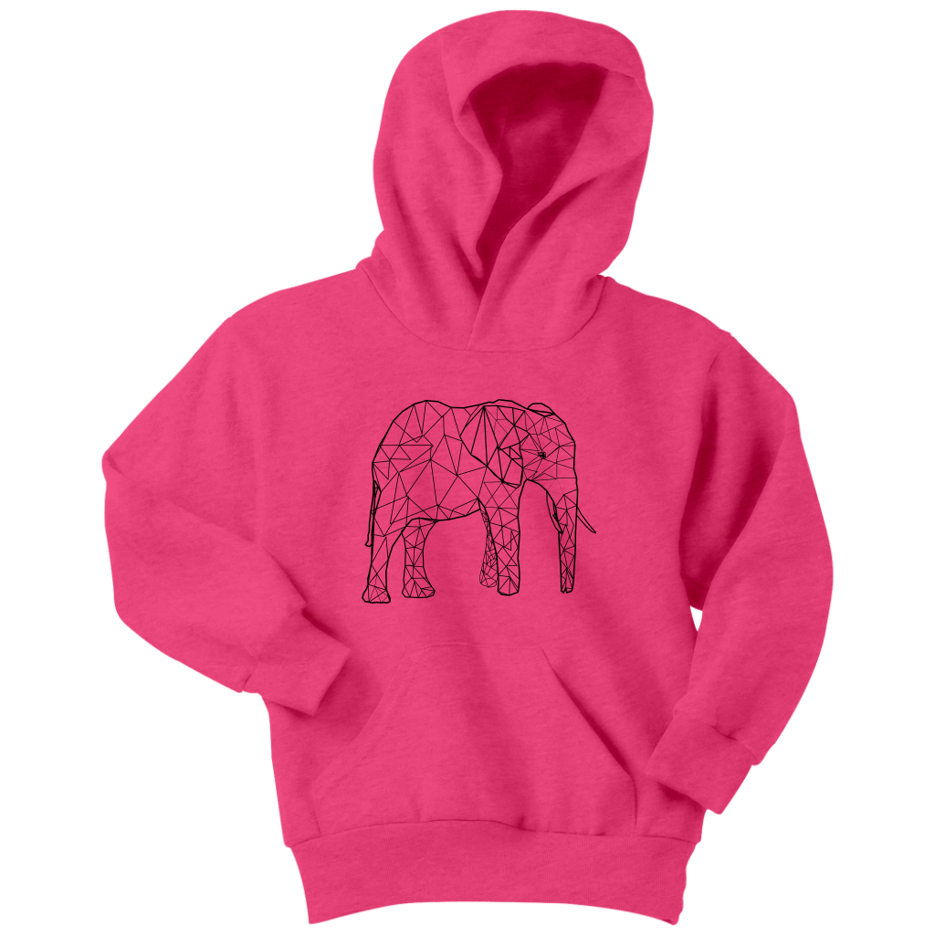 Youth Geometric Elephant Hoodie Youth Hoodie Youth Hoodie / Neon Pink / XS